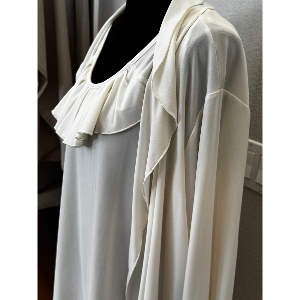 Sheer Duster Cardigan Tank Set 1X Pleated Ruffle Collar Lagenlook Cream Layering